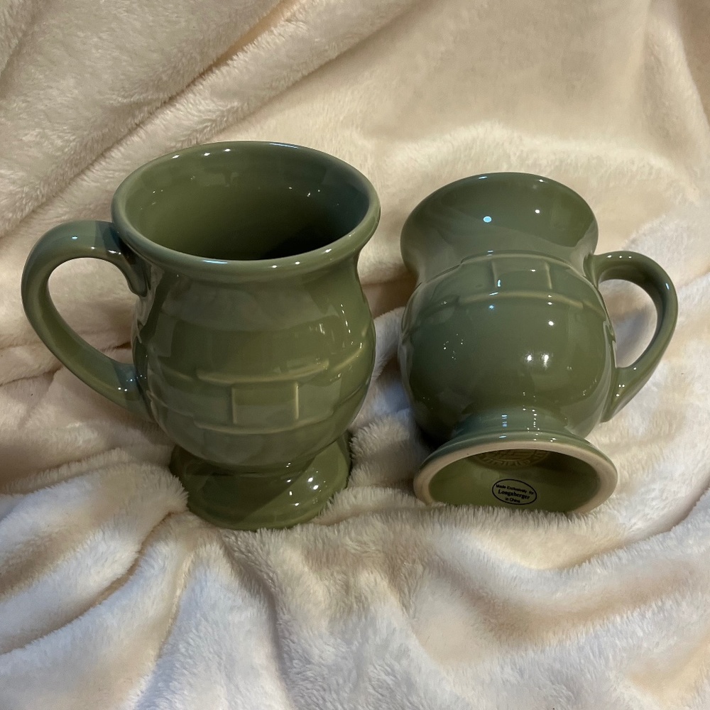 Longaberger Pottery Woven Traditions Latte Pedestal Mugs Sage Green